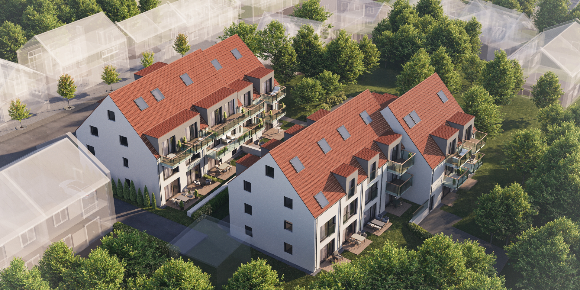 Luftbild eines Neubauquartiers im Großraum Stuttgart